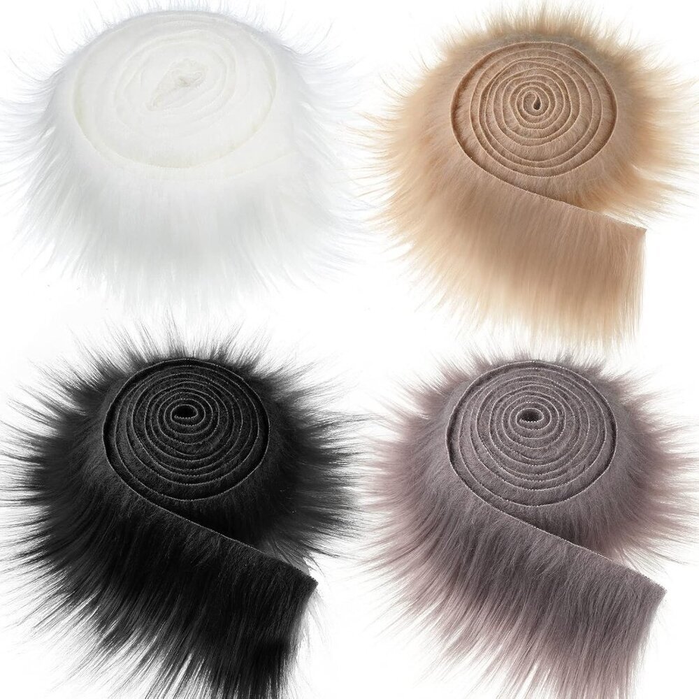 4 Pieces Faux Fox Fur Fabric Shaggy Fur Patches Fabric Trim Ribbon Chair Cover S